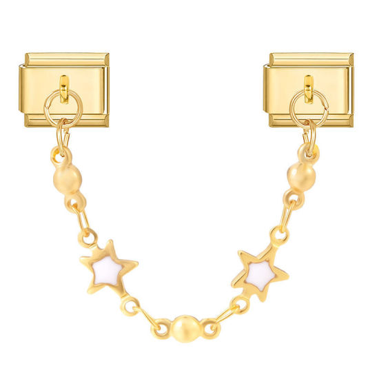 Image de 1 Pièce Chaîne Connectée à Maillons Doubles Italian Charm pour la Fabrication de Bijoux-Montres et Bracelets Modulaires DIY En Gros Élégant en 304 Acier Inoxydable Doré Etoile Alliage de Zinc Pendentif 10mm x 9mm