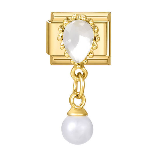 Image de 1 Pièce Maillons de Charme Italiens pour la Fabrication de Bijoux de Montres-Bracelets Modulables à Faire Soi-Même En Gros Élégant en 304 Acier Inoxydable Doré Rectangle à Strass Transparent 10mm x 9mm