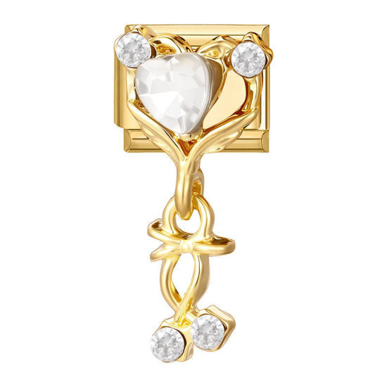 Image de 1 Pièce Maillons de Charme Italiens pour la Fabrication de Bijoux de Montres-Bracelets Modulables à Faire Soi-Même En Gros Élégant en 304 Acier Inoxydable Doré Rectangle à Strass Transparent 10mm x 9mm