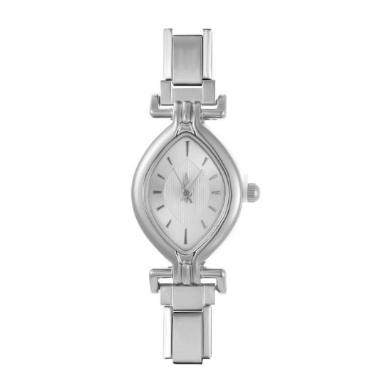 Picture of 1 Piece 304 Stainless Steel Stylish Italian Charm Links Watch Face For DIY Jewelry Making, Marquise White Silver Tone - Wholesale, 5.7cm x 2.7cm