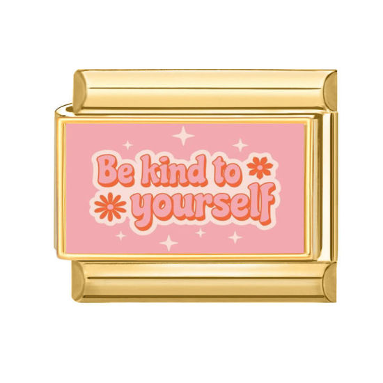 Image de 1 Pièce Bracelet à Maillons Breloques Italiens Accessories de Fabrication de Bracelets Bijoux DIY En Gros Élégant en 304 Acier Inoxydable Doré Rose Rectangle Mots " Be Kind To Yourself " 10mm x 9mm