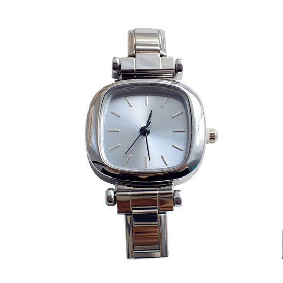 Picture of 1 Piece 304 Stainless Steel Stylish Italian Charm Links Watch Face For DIY Jewelry Making, Square Blue Silver Tone - Wholesale, 3.5cm