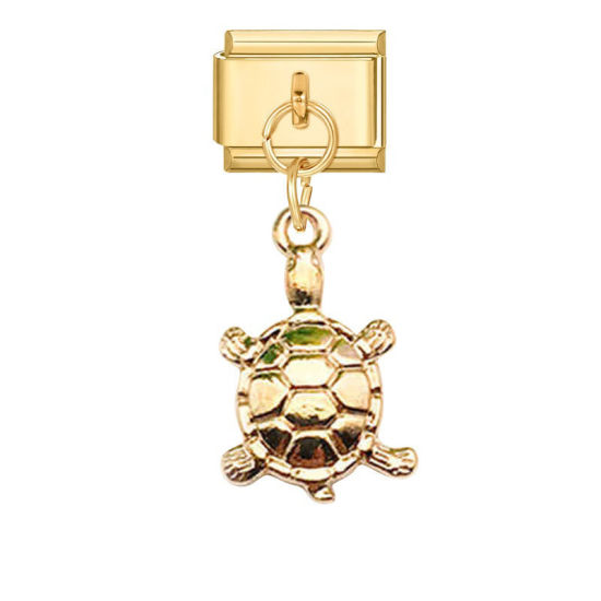 Image de 1 Pièce Maillons de Charme Italiens pour la Fabrication de Bijoux de Montres-Bracelets Modulables à Faire Soi-Même En Gros Élégant en 304 Acier Inoxydable Doré Tortue Alliage de Zinc Pendentif 10mm x 9mm