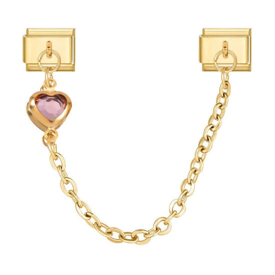 Image de 1 Pièce Chaîne Connectée à Maillons Doubles Italian Charm pour la Fabrication de Bijoux-Montres et Bracelets Modulaires DIY En Gros La Saint Valentin en 304 Acier Inoxydable Doré en Rose Cœur Alliage de Zinc Pendentif 10mm x 9mm