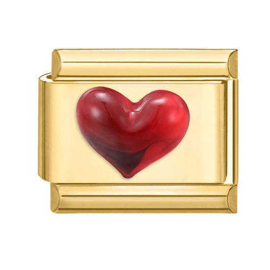 Image de 1 Pièce Maillons de Charme Italiens pour la Fabrication de Bijoux de Montres-Bracelets Modulables à Faire Soi-Même En Gros La Saint Valentin en 304 Acier Inoxydable Doré Rouge Rectangle Cœur 10mm x 9mm