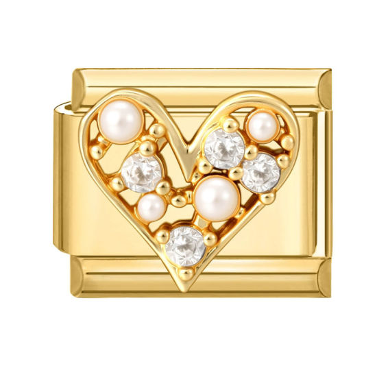 Image de 1 Pièce Maillons de Charme Italiens pour la Fabrication de Bijoux de Montres-Bracelets Modulables à Faire Soi-Même En Gros La Saint Valentin en 304 Acier Inoxydable Doré Rectangle Cœur 10mm x 9mm