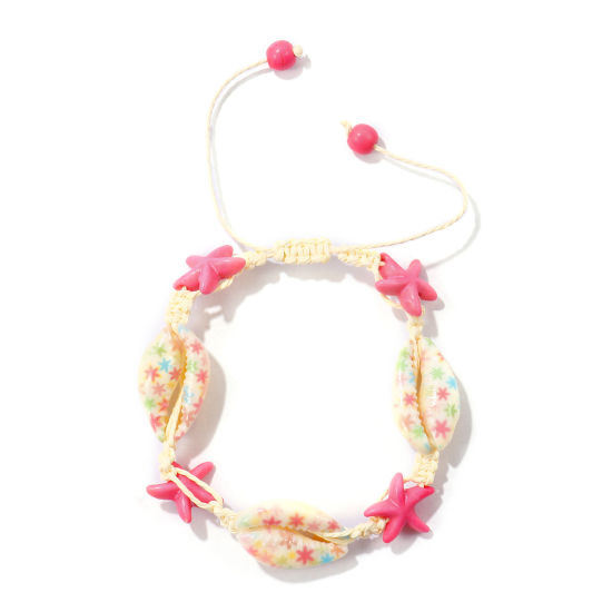 1 本 ポリエステル & レジン 海ジュエリー 編組ブレスレット 多色 ヒトデ シェル 調整可能 28cm - 17cm長さ、 の画像
