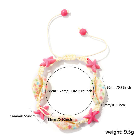 1 本 ポリエステル & レジン 海ジュエリー 編組ブレスレット 多色 ヒトデ シェル 調整可能 28cm - 17cm長さ、 の画像