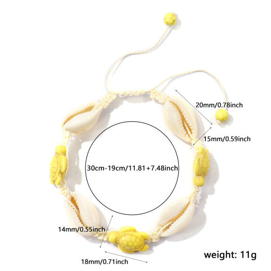1 本 ポリエステル & レジン 海ジュエリー 編組ブレスレット 黄色 亀 シェル 調整可能 30cm - 19cm長さ、 の画像