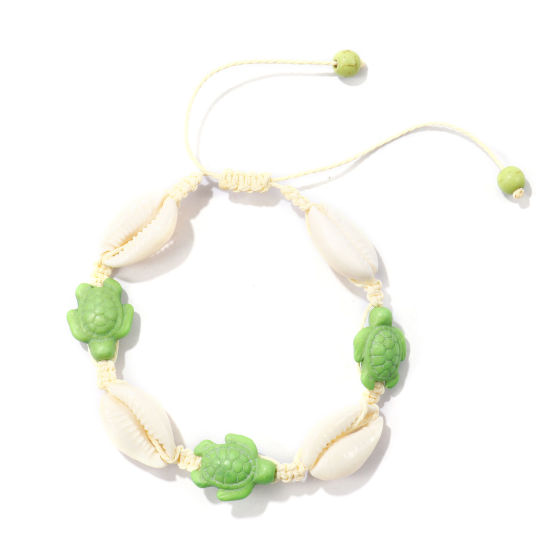 1 本 ポリエステル & レジン 海ジュエリー 編組ブレスレット 緑 亀 シェル 調整可能 30cm - 19cm長さ、 の画像