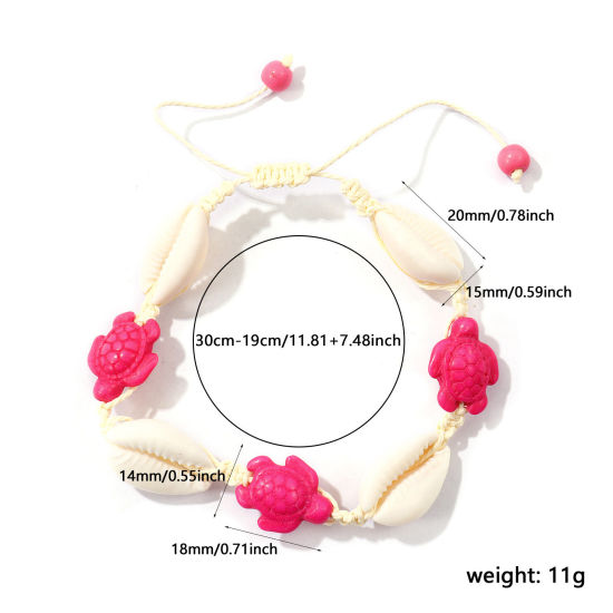 1 本 ポリエステル & レジン 海ジュエリー 編組ブレスレット フクシア色 亀 シェル 調整可能 30cm - 19cm長さ、 の画像