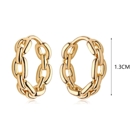 Bild von Hypoallergen Einfach und lässig Einfach 18K Gold plattiert Messing Gliederkette Hoop Ohrringe Für Frauen 13mm Dia., 1 Paar