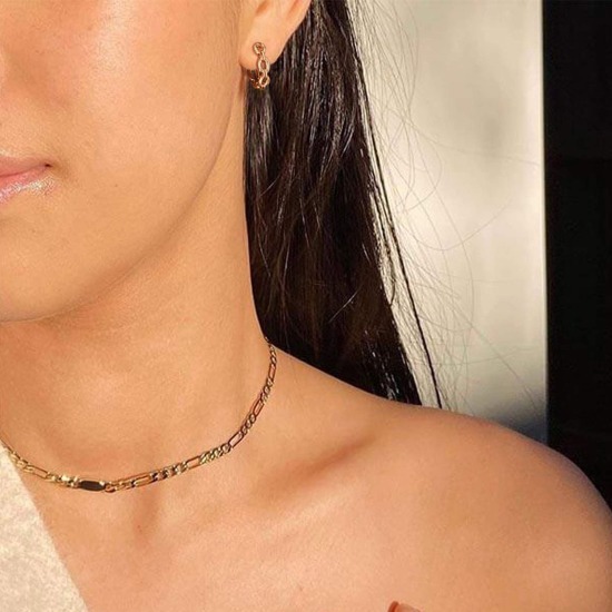 Bild von Hypoallergen Einfach und lässig Einfach 18K Gold plattiert Messing Gliederkette Hoop Ohrringe Für Frauen 13mm Dia., 1 Paar