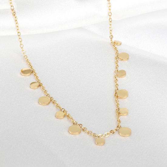 Image de 1 Pièce Collier à Pendentif Chaîne Maille Forçat Élégant en 304 Acier Inoxydable Placage sous Vide Simple & Décontracté Plaqué Or 14K Franges Pompons Glands Rond Pour Femmes 40cm long
