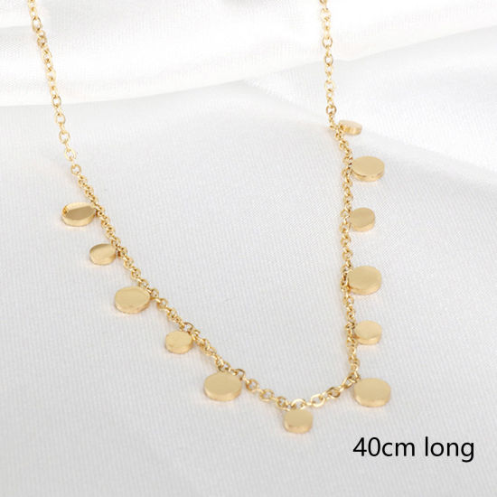 Image de 1 Pièce Collier à Pendentif Chaîne Maille Forçat Élégant en 304 Acier Inoxydable Placage sous Vide Simple & Décontracté Plaqué Or 14K Franges Pompons Glands Rond Pour Femmes 40cm long