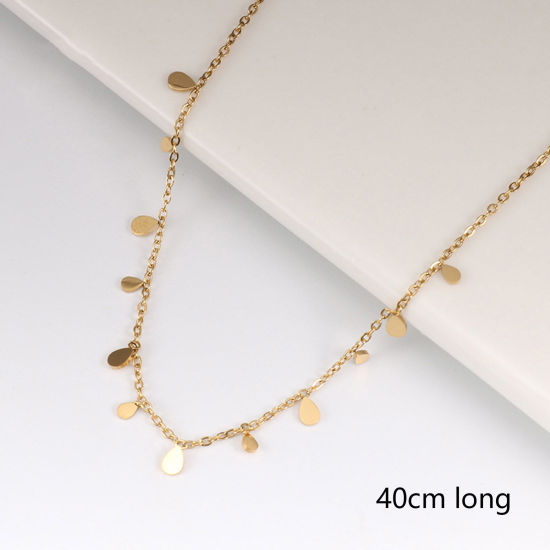 Image de 1 Pièce Collier à Pendentif Chaîne Maille Forçat Élégant en 304 Acier Inoxydable Placage sous Vide Simple & Décontracté Plaqué Or 14K Franges Pompons Glands Goutte d'Eau Pour Femmes 40cm long