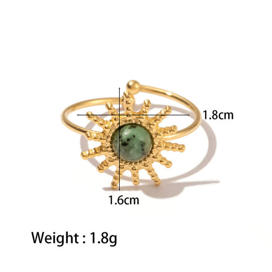 Image de 1 Pièce Placage sous Vide Pastorale Naturelle Bagues Ouvert Ajoustable Style Bohème en 304 Acier Inoxydable & Pierre Plaqué Or Véritable 18K Soleil Pour Femmes 1.8cm x 1.6cm