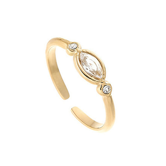 Image de 1 Pièce Placage sous Vide Exquis Bagues Ouvert Ajoustable Élégant en 304 Acier Inoxydable & Zircon Plaqué Or 14K Marquise Pour Femmes Fête 20mm (Taille d'US: 10.25)