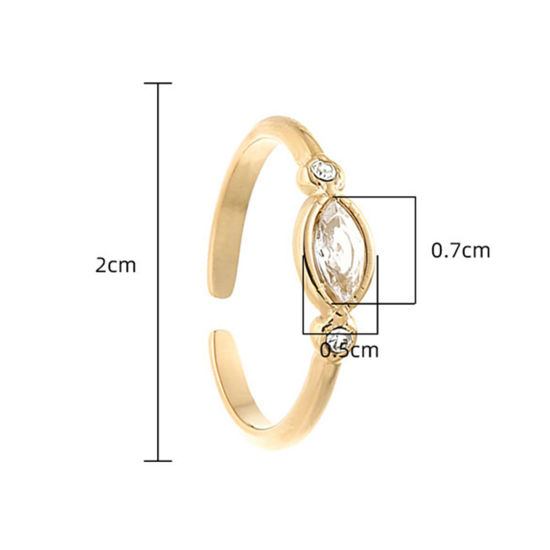 Image de 1 Pièce Placage sous Vide Exquis Bagues Ouvert Ajoustable Élégant en 304 Acier Inoxydable & Zircon Plaqué Or 14K Marquise Pour Femmes Fête 20mm (Taille d'US: 10.25)