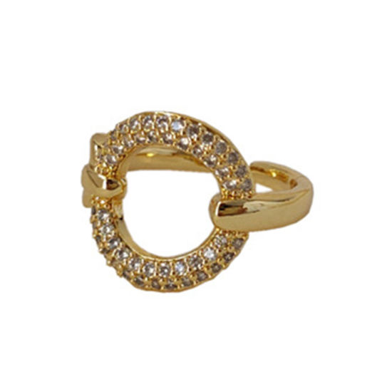 Image de Respectueux de la Nature Exquis Bagues Ouvert Ajoustable Élégant en Laiton & Zirconia Cubique Plaqué Or Véritable 14K Annulaire Pour Femmes 17mm (Taille d'US 6.5), 1 Pièce