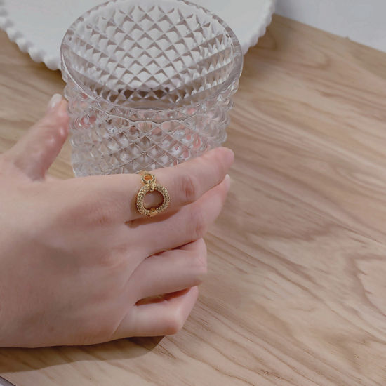 Image de Respectueux de la Nature Exquis Bagues Ouvert Ajoustable Élégant en Laiton & Zirconia Cubique Plaqué Or Véritable 14K Annulaire Pour Femmes 17mm (Taille d'US 6.5), 1 Pièce
