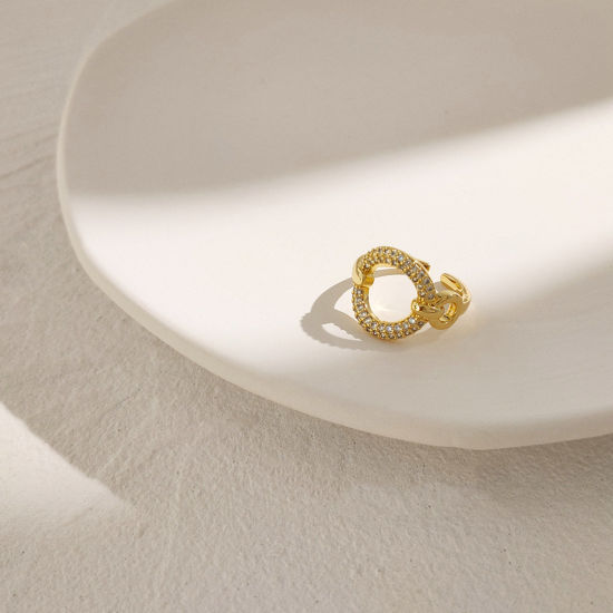 Image de Respectueux de la Nature Exquis Bagues Ouvert Ajoustable Élégant en Laiton & Zirconia Cubique Plaqué Or Véritable 14K Annulaire Pour Femmes 17mm (Taille d'US 6.5), 1 Pièce