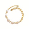 Picture of 1 Piece Vacuum Plating Baroque Elegant 14K Gold Plated 304 Stainless Steel Paperclip Chain Imitation Pearl Bracelets For Women Party 16cm(6 2/8") long