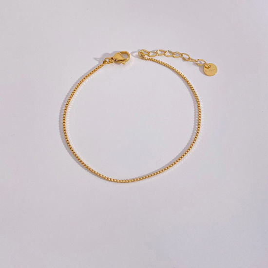 Image de Bracelets En Gros Plaqué Or 18K en 304 Acier Inoxydable, Chaîne Maille Vénitienne Placage Sous Vide Écologique, Unisexe Élégant Minimaliste Cadeau Fournitures de Bijoux 17cm long, 1 Pièce