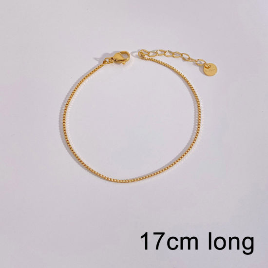 Image de Bracelets En Gros Plaqué Or 18K en 304 Acier Inoxydable, Chaîne Maille Vénitienne Placage Sous Vide Écologique, Unisexe Élégant Minimaliste Cadeau Fournitures de Bijoux 17cm long, 1 Pièce