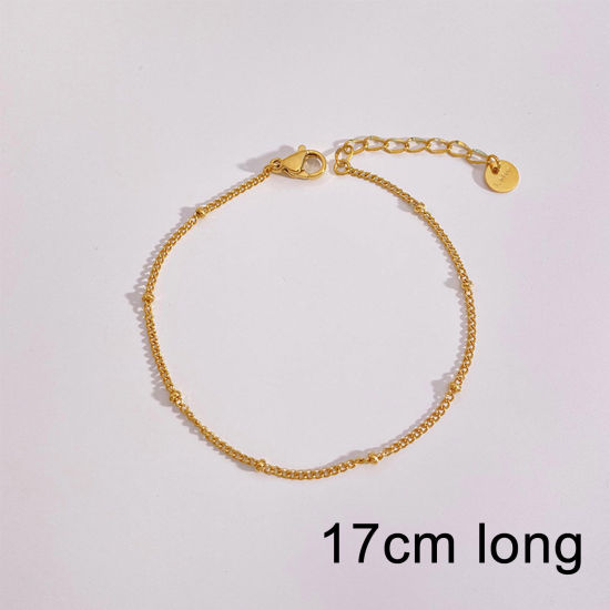 Image de Bracelets En Gros Plaqué Or 18K en 304 Acier Inoxydable, Chaîne Maille Cheval Placage Sous Vide Écologique, Unisexe Élégant Minimaliste Cadeau Fournitures de Bijoux 17cm long, 1 Pièce
