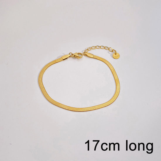 Image de Bracelets En Gros Plaqué Or 18K en 304 Acier Inoxydable, Chaîne Maille Serpent Placage Sous Vide Écologique, Unisexe Élégant Minimaliste Cadeau Fournitures de Bijoux 17cm long, 1 Pièce