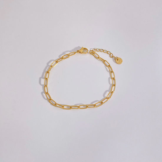 Image de Bracelets En Gros Plaqué Or 18K en 304 Acier Inoxydable, Chaîne de Trombone Placage Sous Vide Écologique, Unisexe Élégant Minimaliste Cadeau Fournitures de Bijoux 17cm long, 1 Pièce