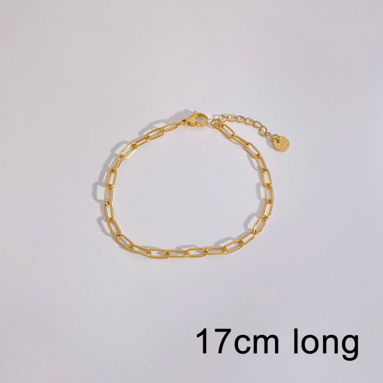 Image de Bracelets En Gros Plaqué Or 18K en 304 Acier Inoxydable, Chaîne de Trombone Placage Sous Vide Écologique, Unisexe Élégant Minimaliste Cadeau Fournitures de Bijoux 17cm long, 1 Pièce