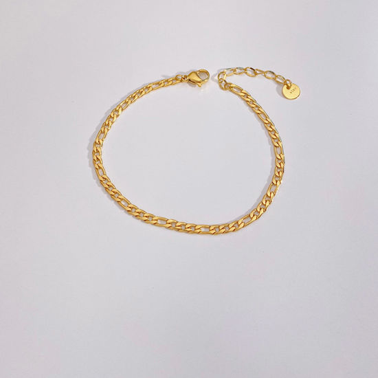 Image de Bracelets En Gros Plaqué Or Véritable 18K en 304 Acier Inoxydable, Chaîne Figaro Placage Sous Vide PVD Écologique Imperméable Anti-ternissement Hypoallergénique, Unisexe Élégant Minimaliste Cadeau Fournitures de Bijoux 17cm long, 1 Pièce