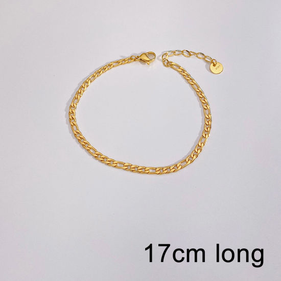 Image de Bracelets En Gros Plaqué Or Véritable 18K en 304 Acier Inoxydable, Chaîne Figaro Placage Sous Vide PVD Écologique Imperméable Anti-ternissement Hypoallergénique, Unisexe Élégant Minimaliste Cadeau Fournitures de Bijoux 17cm long, 1 Pièce