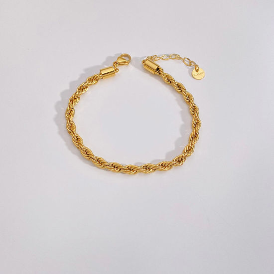 Image de Bracelets En Gros Plaqué Or Véritable 18K en 304 Acier Inoxydable, Chaîne Maille Torsade Placage Sous Vide PVD Écologique Imperméable Anti-ternissement Hypoallergénique, Unisexe Élégant Minimaliste Cadeau Fournitures de Bijoux 17cm long, 1 Pièce