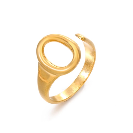 Image de Placage Sous Vide Écologique Simple & Décontracté Bagues Ouvert Style Ins en 304 Acier Inoxydable Plaqué Or 18K Ovale Pour Femmes 17mm (Taille d'US 6.5), 1 Pièce