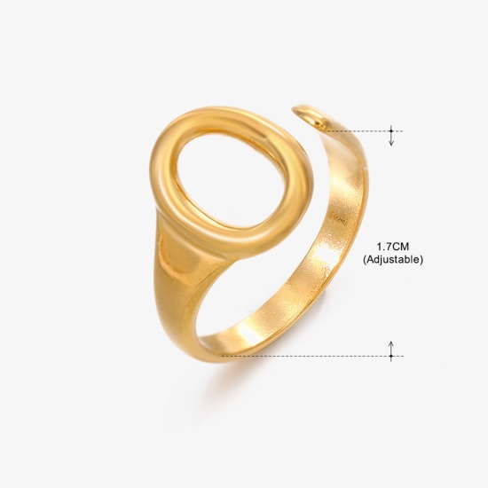 Image de Placage Sous Vide Écologique Simple & Décontracté Bagues Ouvert Style Ins en 304 Acier Inoxydable Plaqué Or 18K Ovale Pour Femmes 17mm (Taille d'US 6.5), 1 Pièce