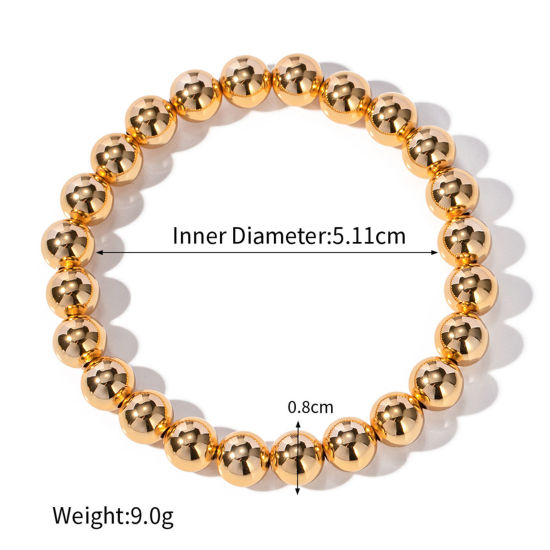 Image de Placage Sous Vide Écologique À la Mode Bracelets Raffinés Bracelets Délicats Bracelet de Perles Simple en Laiton Plaqué Or Véritable 18K Balle Elastique Unisexe Fête 16cm long, 1 Pièce