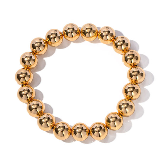 Image de Placage Sous Vide Écologique À la Mode Bracelets Raffinés Bracelets Délicats Bracelet de Perles Simple en Laiton Plaqué Or Véritable 18K Balle Elastique Unisexe Fête 16cm long, 1 Pièce