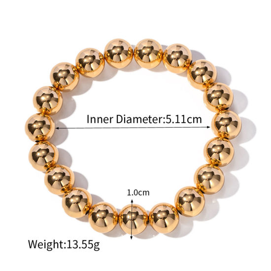 Image de Placage Sous Vide Écologique À la Mode Bracelets Raffinés Bracelets Délicats Bracelet de Perles Simple en Laiton Plaqué Or Véritable 18K Balle Elastique Unisexe Fête 16cm long, 1 Pièce