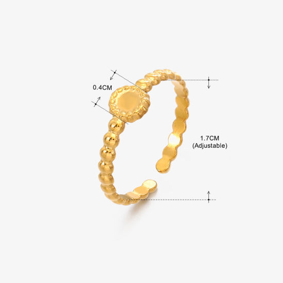 Image de 1 Pièce Placage sous Vide À la Mode Bagues Ouvert Style Ins en 304 Acier Inoxydable Plaqué Or 18K Rond Pour Femmes Fête 17mm (Taille d'US 6.5)