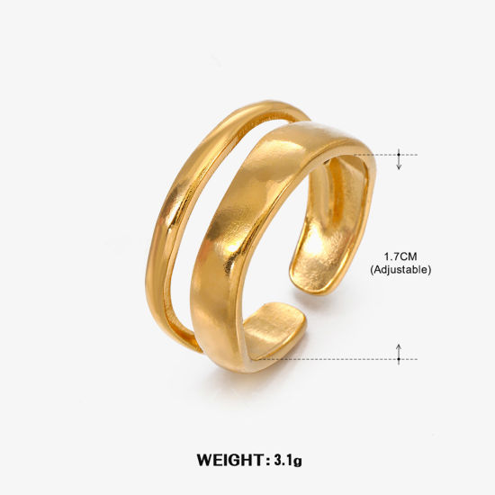 Image de 1 Pièce Placage sous Vide À la Mode Bagues Ouvert Style Ins en 304 Acier Inoxydable Plaqué Or 18K Géométrique Pour Femmes Fête 17mm (Taille d'US 6.5)