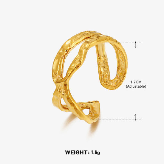 Image de 1 Pièce Placage sous Vide À la Mode Bagues Ouvert Style Ins en 304 Acier Inoxydable Plaqué Or 18K Géométrique Pour Femmes Fête 17mm (Taille d'US 6.5)