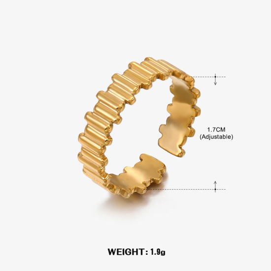 Image de 1 Pièce Placage sous Vide À la Mode Bagues Ouvert Style Ins en 304 Acier Inoxydable Plaqué Or 18K Motifs ligne Pour Femmes Fête 17mm (Taille d'US 6.5)