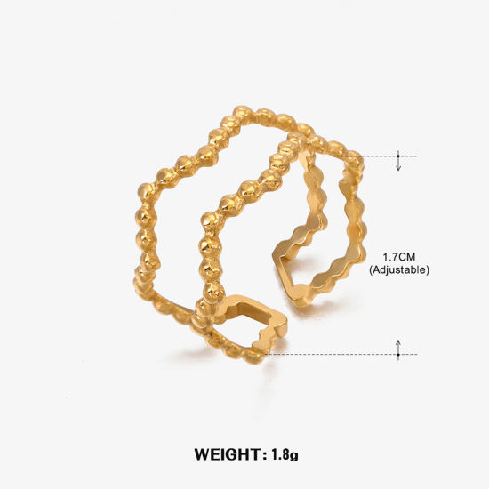 Image de 1 Pièce Placage sous Vide À la Mode Bagues Ouvert Style Ins en 304 Acier Inoxydable Plaqué Or 18K Géométrique Pour Femmes Fête 17mm (Taille d'US 6.5)