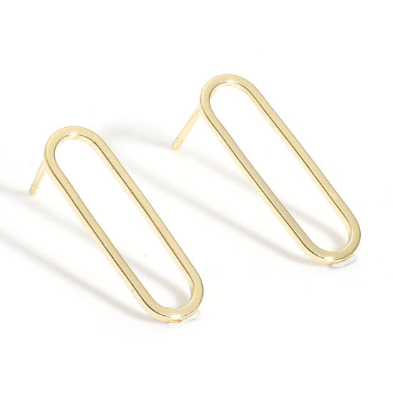 Image de 2 Pcs Placage Sous Vide Écologique À la Mode Boucles d'Oreilles Puces Géométrique en Laiton Ovale Couleur Or 18K Fête Pour Femmes 20mm x 6mm