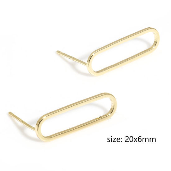 Image de 2 Pcs Placage Sous Vide Écologique À la Mode Boucles d'Oreilles Puces Géométrique en Laiton Ovale Couleur Or 18K Fête Pour Femmes 20mm x 6mm