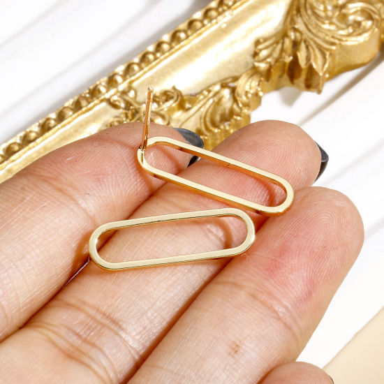 Image de 2 Pcs Placage Sous Vide Écologique À la Mode Boucles d'Oreilles Puces Géométrique en Laiton Ovale Couleur Or 18K Fête Pour Femmes 20mm x 6mm