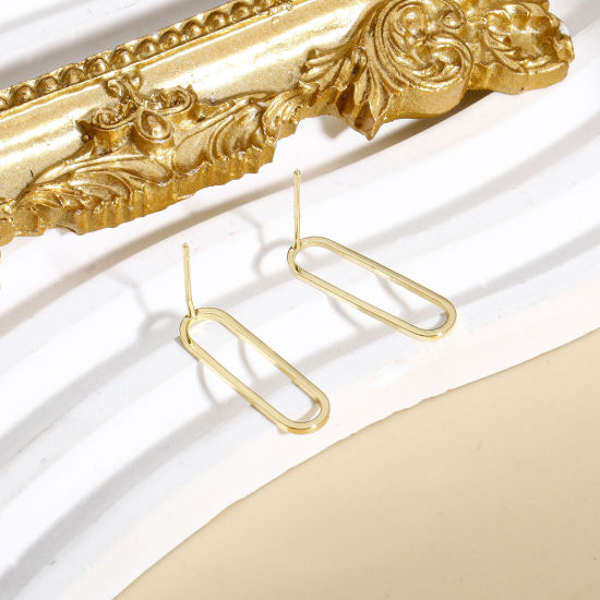Image de 2 Pcs Placage Sous Vide Écologique À la Mode Boucles d'Oreilles Puces Géométrique en Laiton Ovale Couleur Or 18K Fête Pour Femmes 20mm x 6mm
